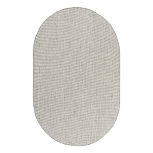 Pemberly Row 6' x 9' Oval Ivory Silver Fabric Modern Area Rug