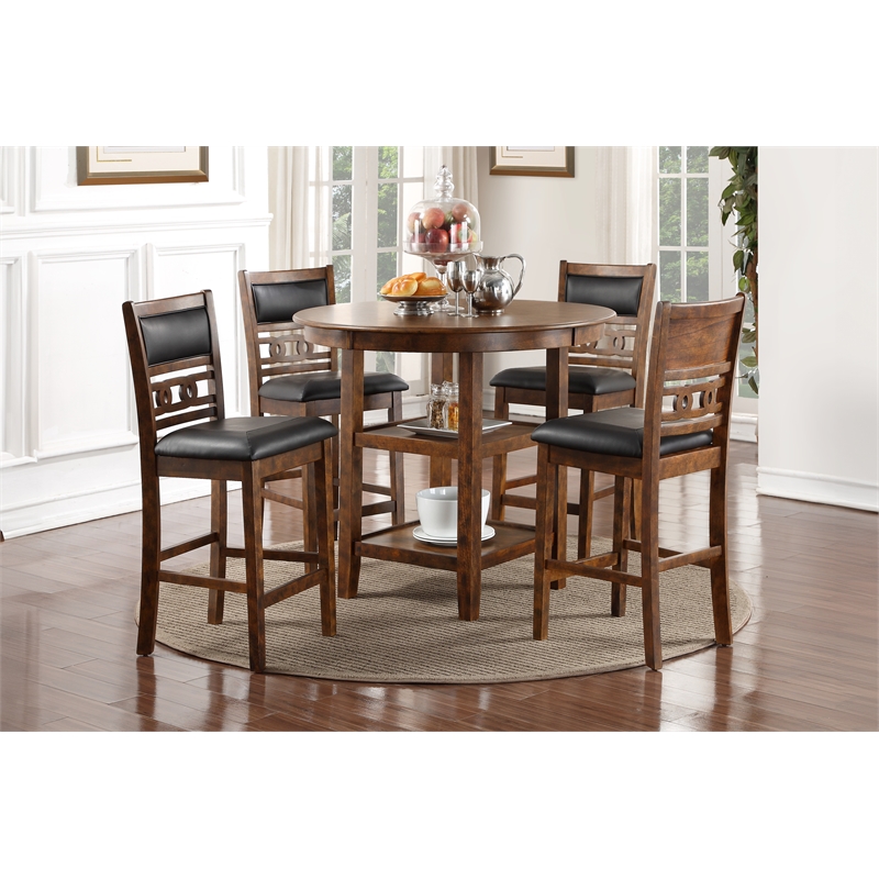 Pemberly Row Contemporary 5-Piece Transitional Wood Dining Set in Brown