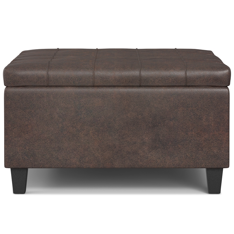 Pemberly Row Square Vegan Faux Leather Storage Ottoman in Brown