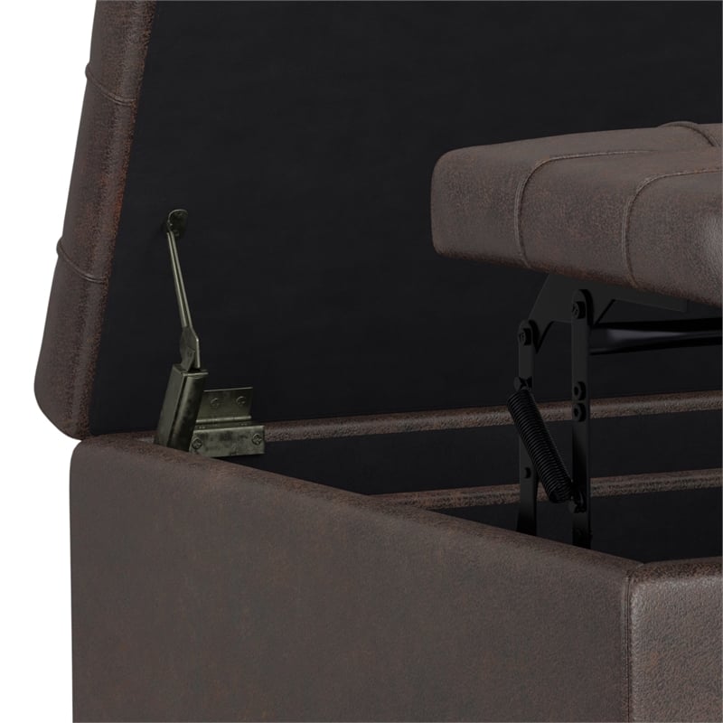 Pemberly Row Square Vegan Faux Leather Storage Ottoman in Brown