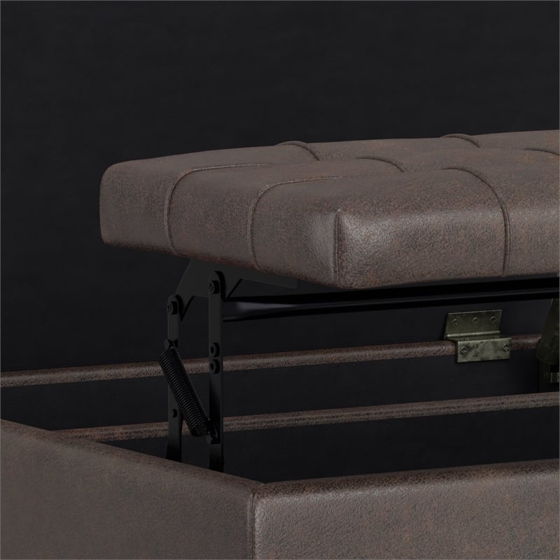 Pemberly Row Square Vegan Faux Leather Storage Ottoman in Brown