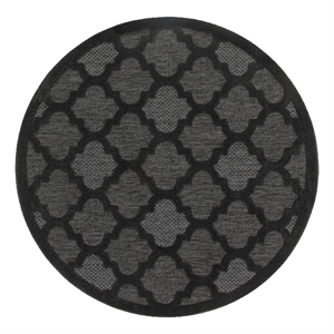 Pemberly Row Easy Care 5' Round Charcoal Black Fabric Modern Area Rug