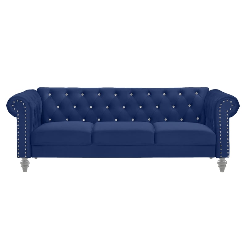 Pemberly Row 2-Piece Crystal Velvet Loveseat & Sofa Set in Royal Blue