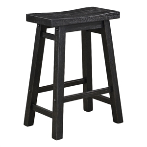 Pemberly Row 24&quot Backless Saddle Wood Bar Stool in Black Charcoal