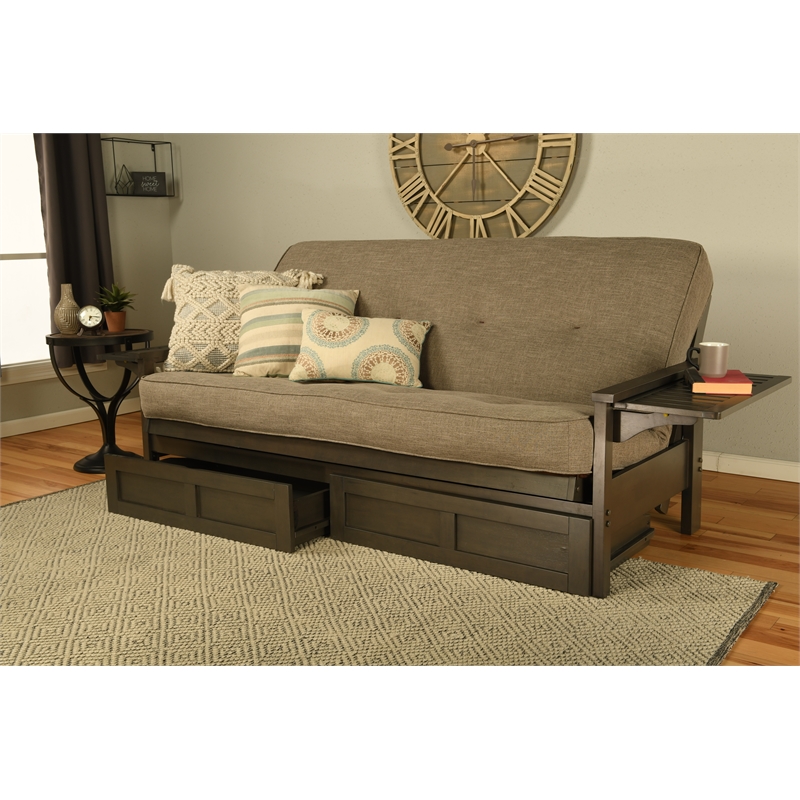 Pemberly Row Sofa Sleeper with Storage and Linen Stone Gray Mattress