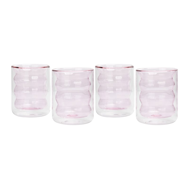 Pemberly Row Waves Transitional Glass Water Glasses in Blush (Set of 4)