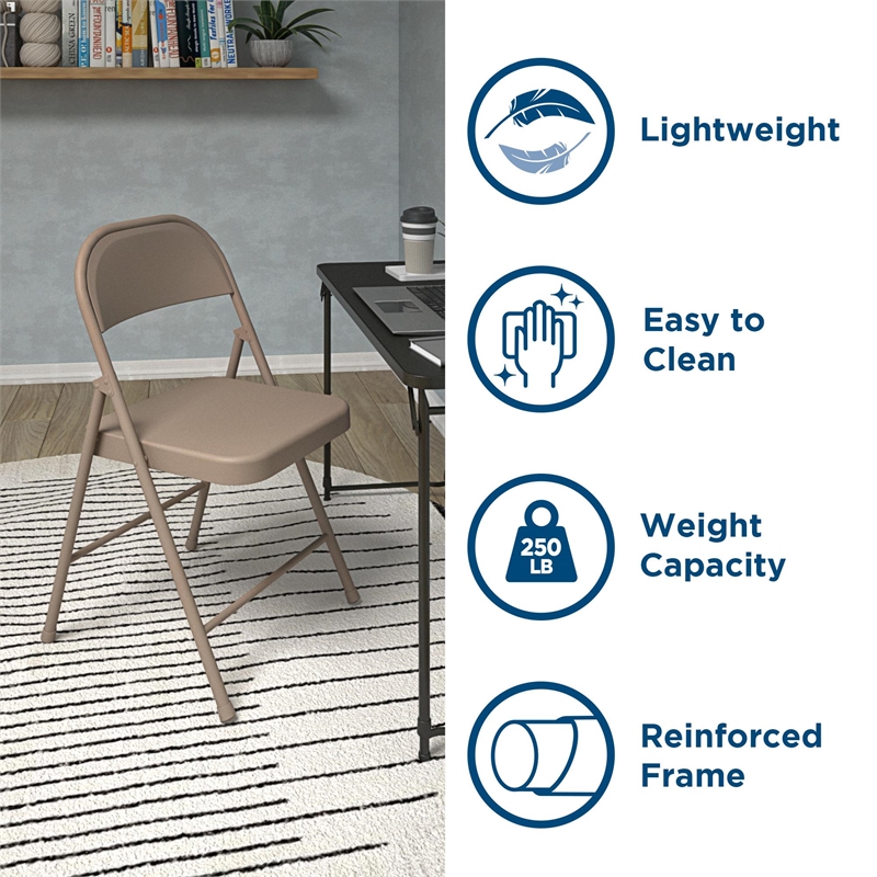 Pemberly Row All-Steel Folding Chair in Antique Linen (4-Pack)
