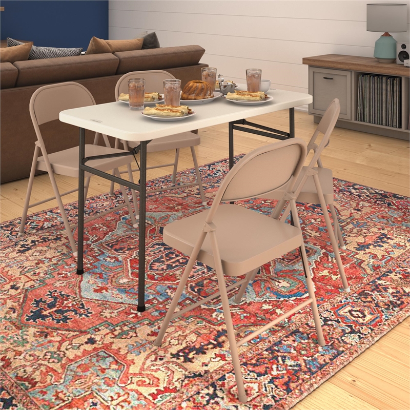 Pemberly Row All-Steel Folding Chair in Antique Linen (4-Pack)