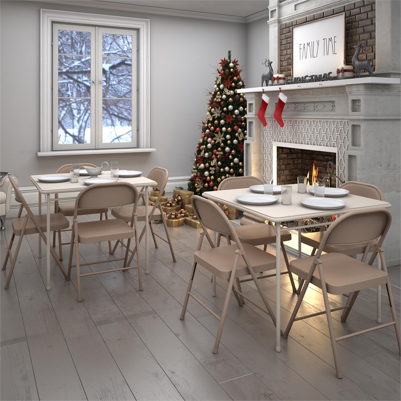Pemberly Row All-Steel Folding Chair in Antique Linen (4-Pack)