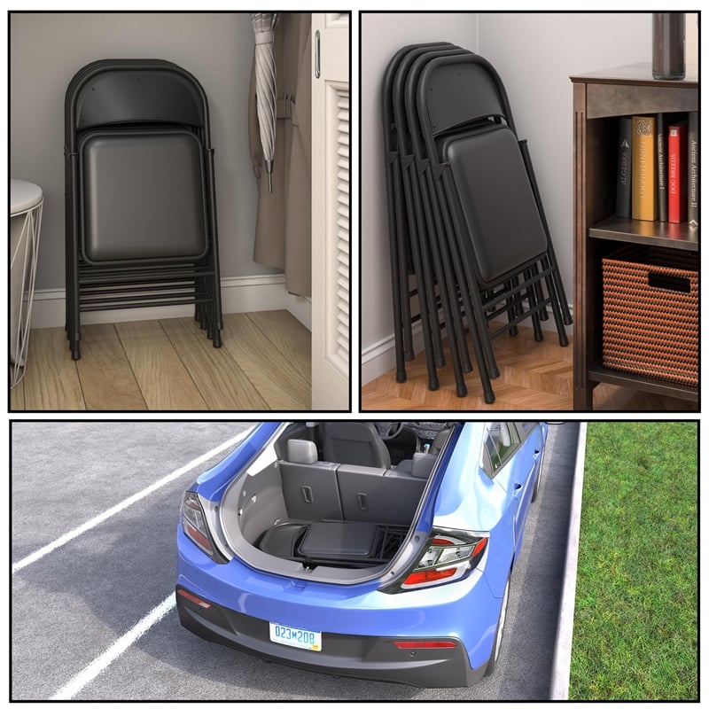 Pemberly Row Contemporary Vinyl Folding Chair in Black (4-Pack)