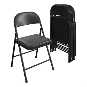 Pemberly Row Contemporary Vinyl Folding Chair in Black (4-Pack)