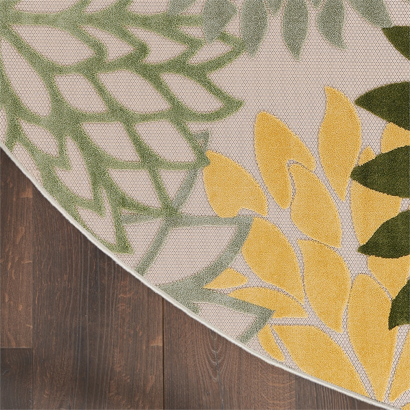 Pemberly Row 5' Round Green Multicolor Fabric Tropical Area Rug