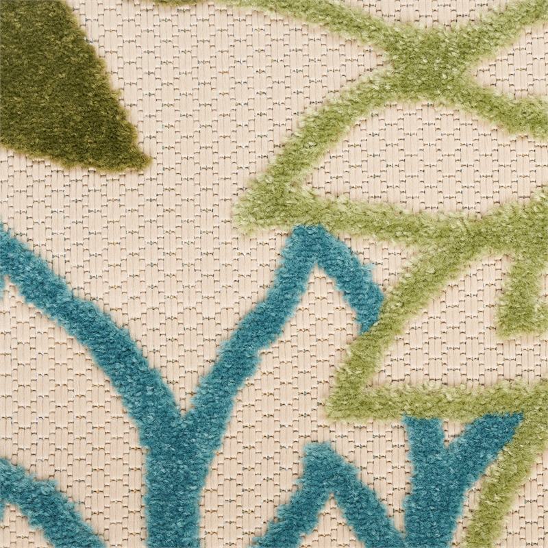 Pemberly Row 5' Round Green Multicolor Fabric Tropical Area Rug