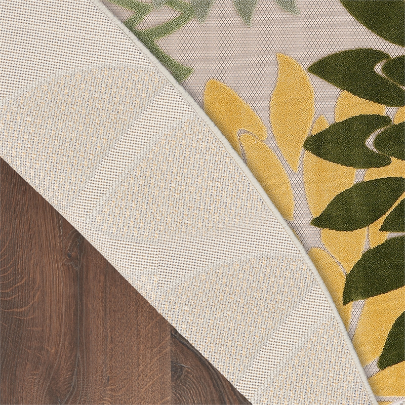 Pemberly Row 5' Round Green Multicolor Fabric Tropical Area Rug