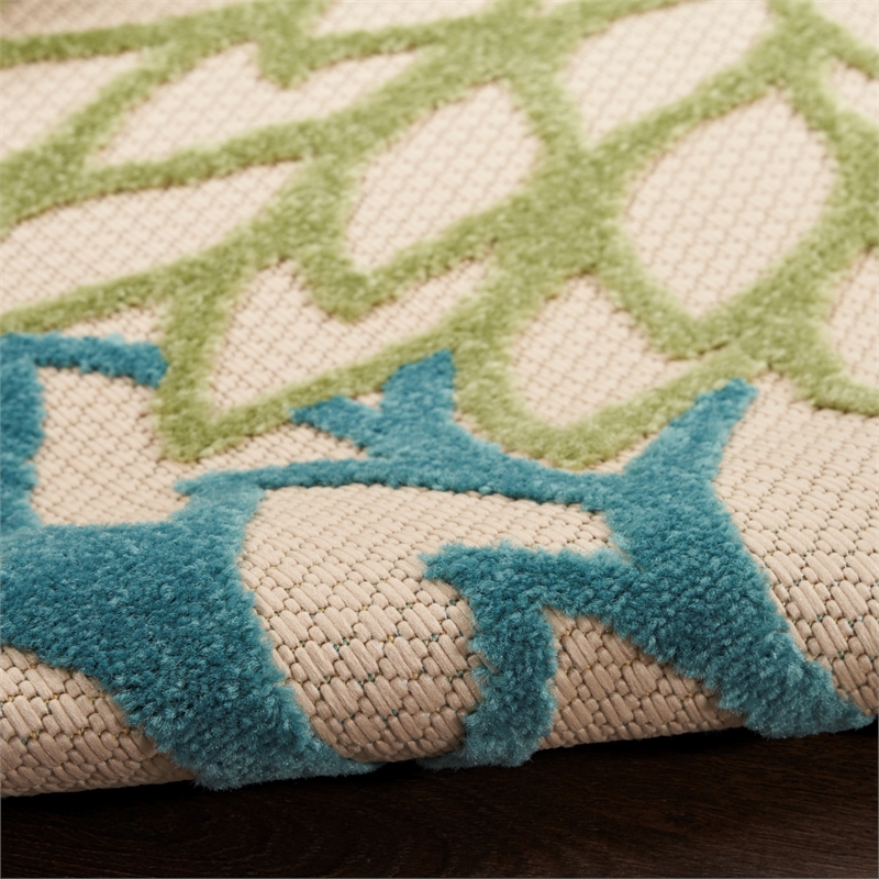 Pemberly Row 5' Round Green Multicolor Fabric Tropical Area Rug