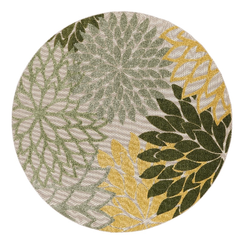 Pemberly Row 5' Round Green Multicolor Fabric Tropical Area Rug