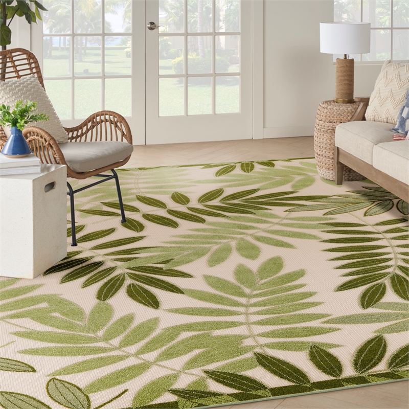 Pemberly Row Contemporary 9' x 12' Ivory Green Fabric Outdoor Area Rug
