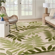 Pemberly Row Contemporary 9' x 12' Ivory Green Fabric Outdoor Area Rug