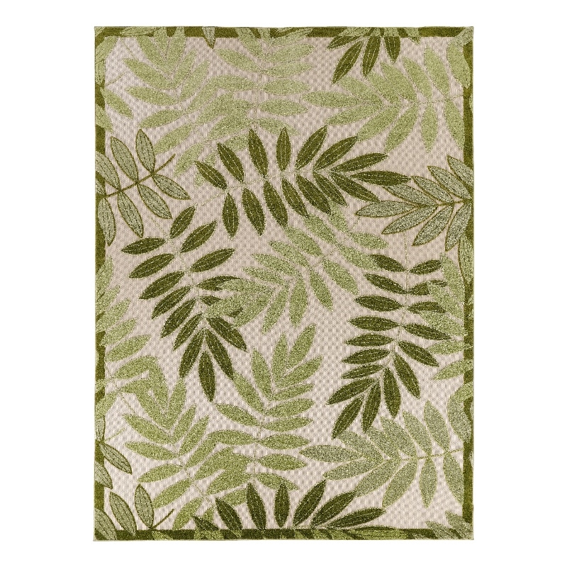 Pemberly Row Contemporary 9' x 12' Ivory Green Fabric Outdoor Area Rug