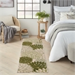 Pemberly Row Contemporary 6' Runner Ivory Green Fabric Tropical Area Rug