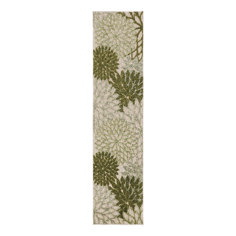 Pemberly Row Contemporary 6' Runner Ivory Green Fabric Tropical Area Rug