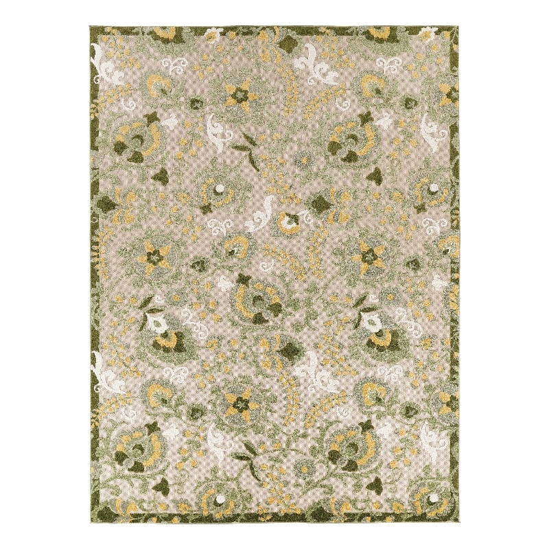 Pemberly Row Contemporary 9' x 12' Ivory Green Fabric Outdoor Area Rug