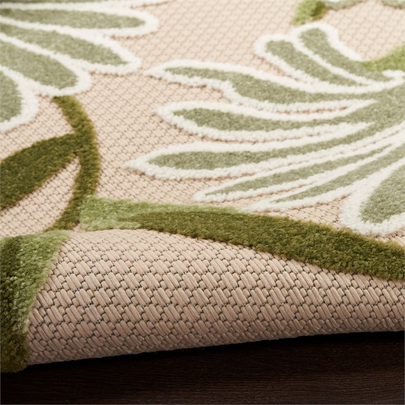 Pemberly Row Contemporary 6' x 9' Ivory Green Fabric Outdoor Area Rug