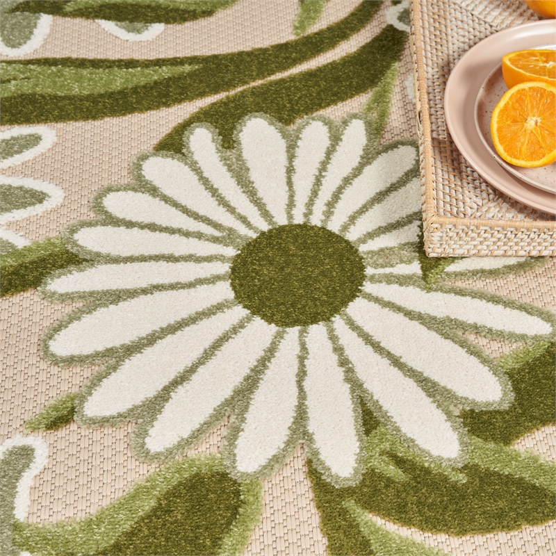 Pemberly Row Contemporary 6' x 9' Ivory Green Fabric Outdoor Area Rug