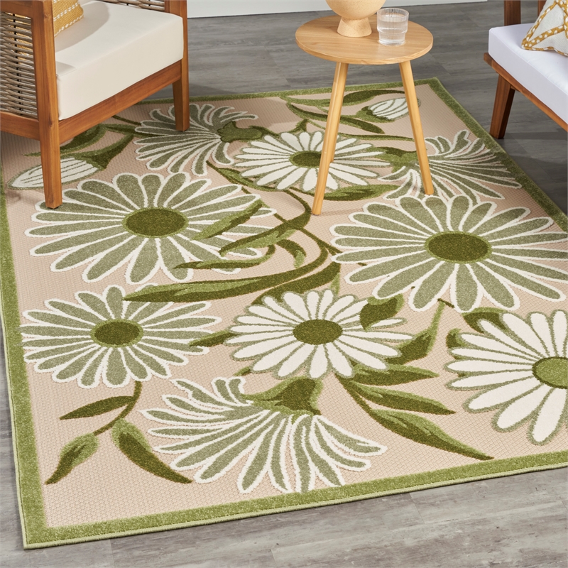 Pemberly Row Contemporary 6' x 9' Ivory Green Fabric Outdoor Area Rug
