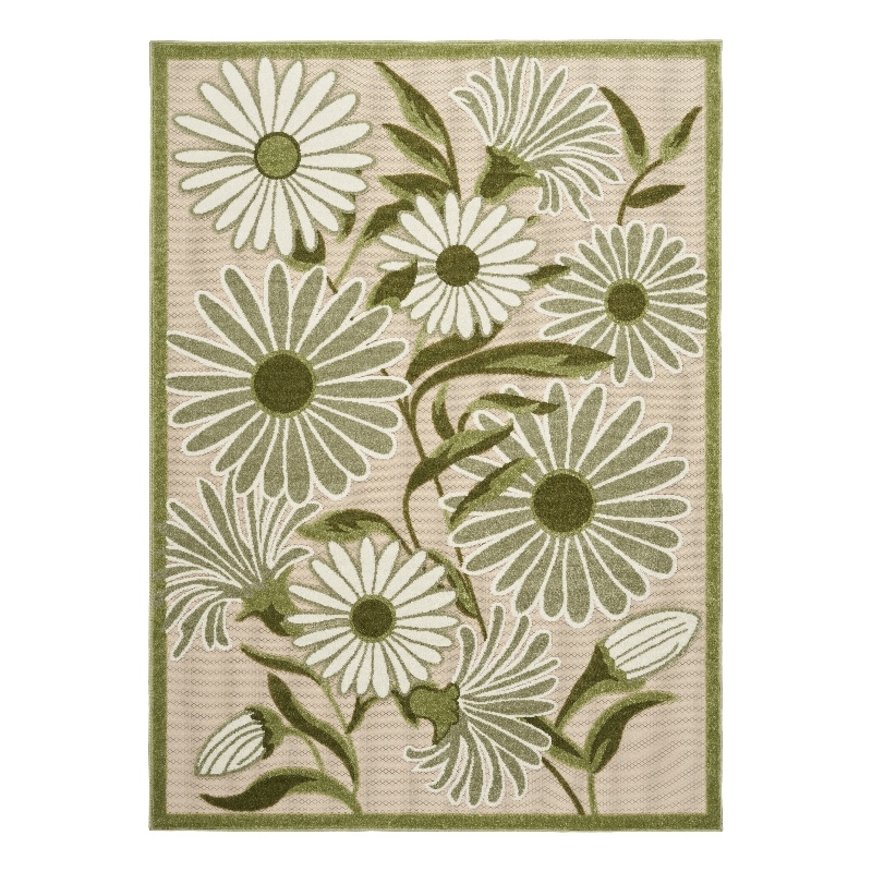 Pemberly Row Contemporary 6' x 9' Ivory Green Fabric Outdoor Area Rug