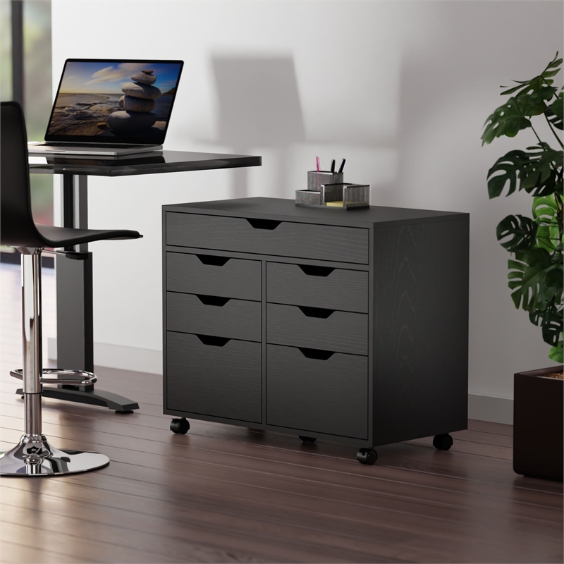 Pemberly Row 5-Drawer Engineered Wood Mobile Storage Cabinet in Black