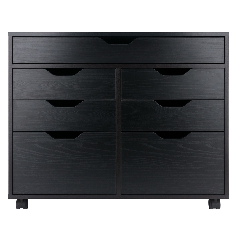 Pemberly Row 5-Drawer Engineered Wood Mobile Storage Cabinet in Black