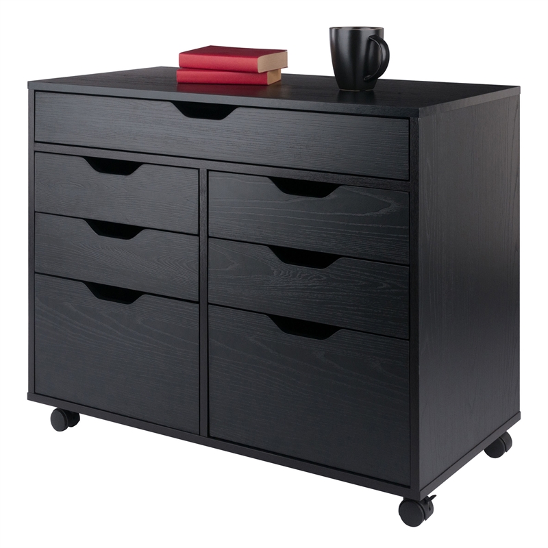 Pemberly Row 5-Drawer Engineered Wood Mobile Storage Cabinet in Black