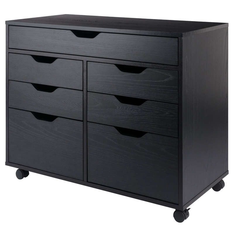 Pemberly Row 5-Drawer Engineered Wood Mobile Storage Cabinet in Black