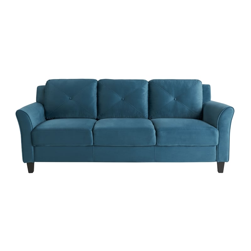 Pemberly Row Contemporary Sofa in Blue Finish Fabric Upholstery
