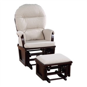 pemberly row glider and ottoman espresso wood and latte fabric
