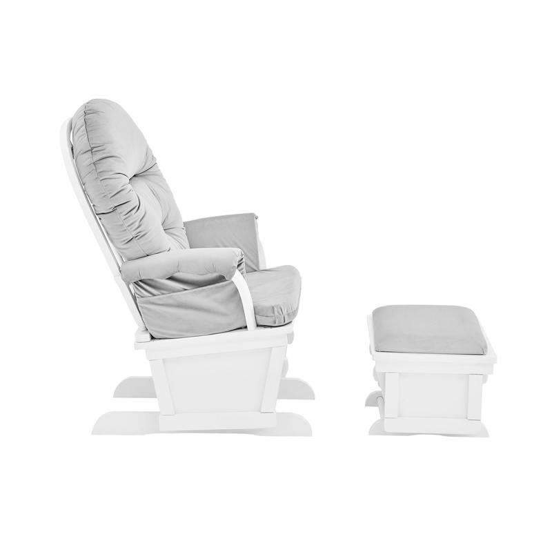 Pemberly Row Contemporary Glider and Ottoman White Wood and Gray Fabric
