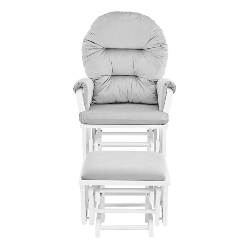 Pemberly Row Contemporary Glider and Ottoman White Wood and Gray Fabric