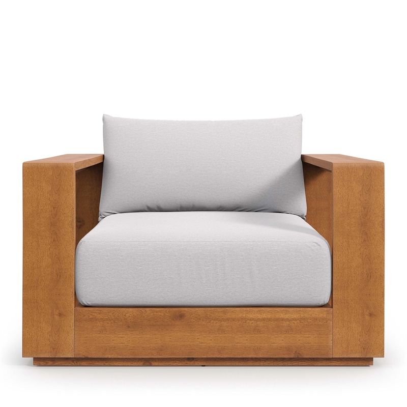Pemberly Row Outdoor Patio Acacia Wood Chair in Natural Light Gray
