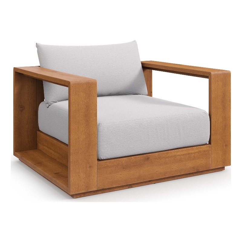 Pemberly Row Outdoor Patio Acacia Wood Chair in Natural Light Gray