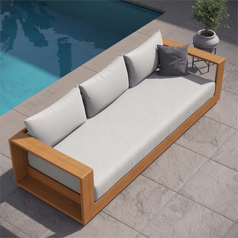 Pemberley Row Acacia Wood Natural Light Gray Outdoor Sofa Rectangular Weather-Resistant 83.5