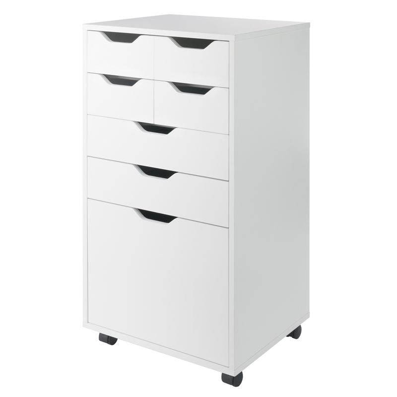 Pemberly Row Bins and Drawers Multi Storage Tall Mobile Cabinet in White
