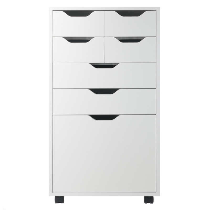 Pemberly Row Bins and Drawers Multi Storage Tall Mobile Cabinet in White