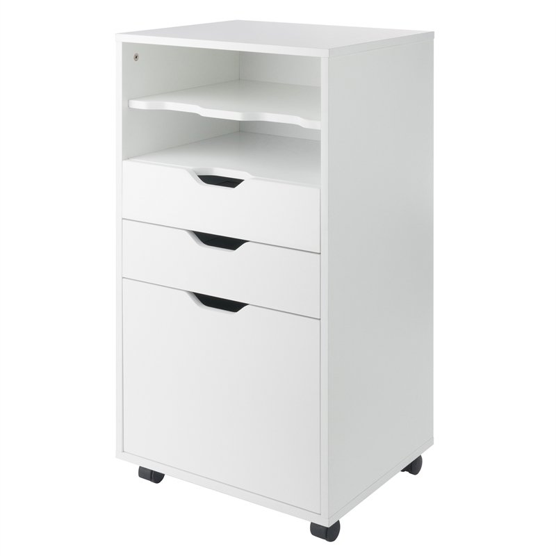 Pemberly Row Bins and Drawers Multi Storage Tall Mobile Cabinet in White