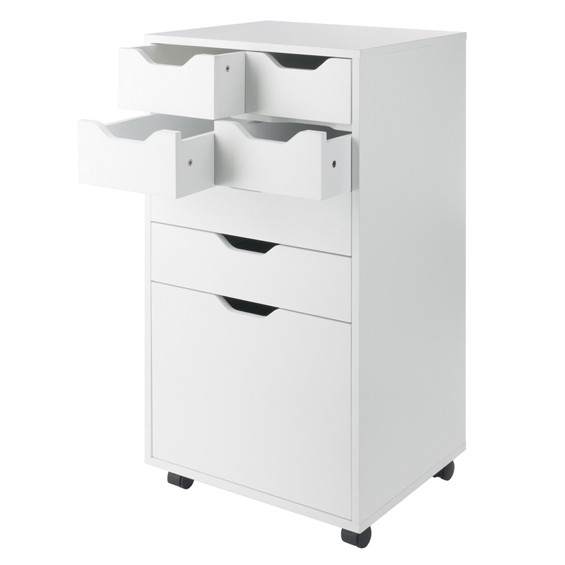 Pemberly Row Bins and Drawers Multi Storage Tall Mobile Cabinet in White