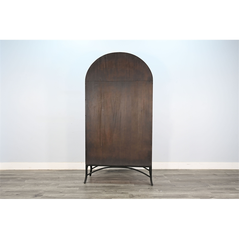 Pemberly Row Contemporary Glass Display Solid Wood Cabinet in Black