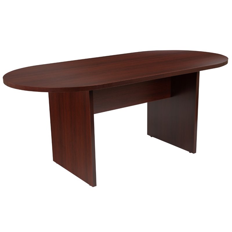 Pemberly Row 5 Piece Wooden Oval Conference Table Set in Mahogany and Black