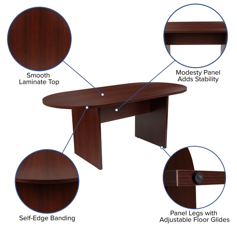 Pemberly Row 5 Piece Wooden Oval Conference Table Set in Mahogany and Black