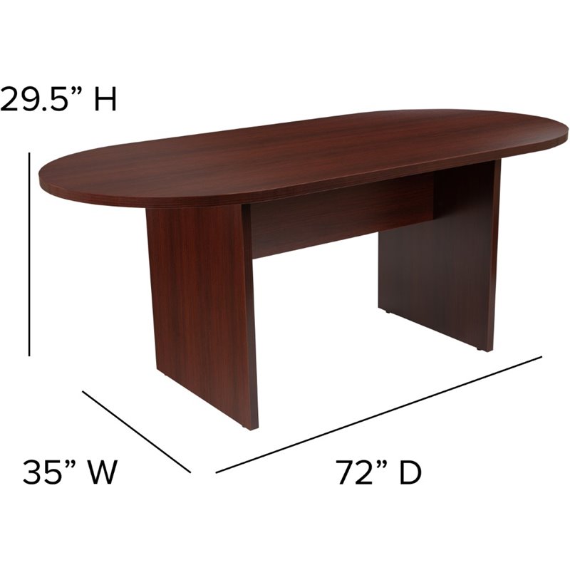 Pemberly Row 5 Piece Wooden Oval Conference Table Set in Mahogany and Black