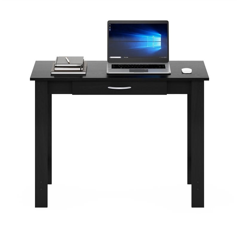 Pemberly Row Contemporary Engineered Wood Writing Desk with Drawer in Black